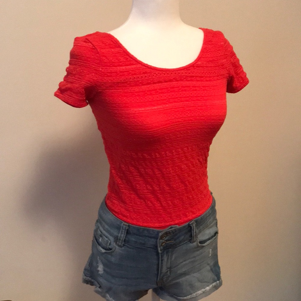 Form Fitting Bright Red Laced Top